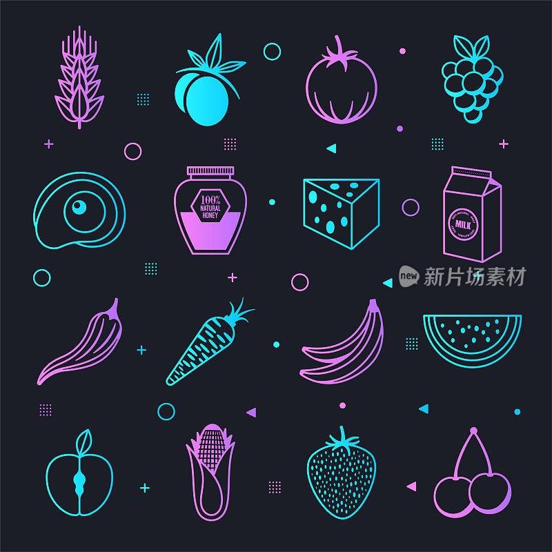 Prepare Fruit Ingredients Constellation Line Gradient Vector Icons Set
